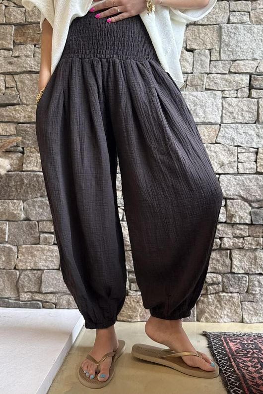 Annie Cushion Cotton Cuff Barrel Pant Chocolate